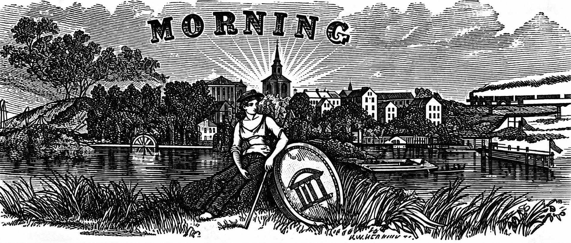Engraving of Savannah’s riverfront from the masthead of the Daily Morning News