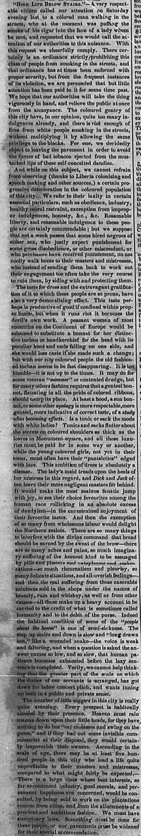The full editorial High Life Below Stairs as printed
