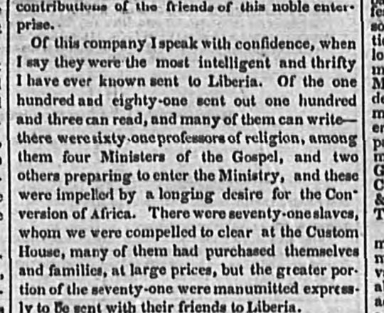 Agent's report: 103 of 181 could read; 71 had been enslaved, many had purchased themselves