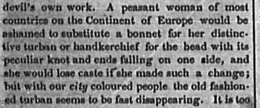 As printed: “A peasant woman… would be ashamed to substitute a bonnet for her distinctive turban…”