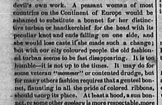 Passage on turbans and bonnets